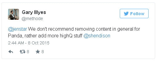 твит Гари Илша не рекомендует удалять контент попавший под санкции Панды 
